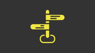 Sarı Yol trafik işareti. Gri arkaplanda sinyal simgesi izole edildi. İşaretçi sembolü. İzole sokak bilgi levhası. Yön tabelası. 4K Video hareketli grafik canlandırması