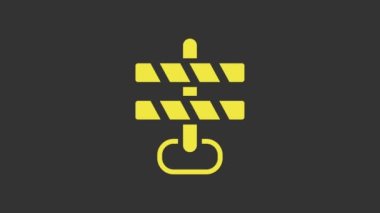 Sarı Yol bariyeri simgesi gri arkaplanda izole edildi. İnşaat sürecinde olan yasak bölgenin sembolü. Onarım işe yarıyor. 4K Video hareketli grafik canlandırması