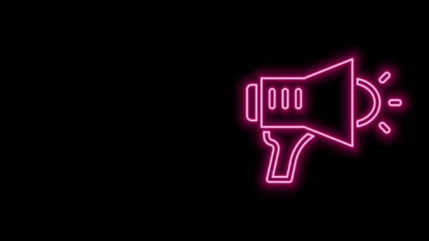 Glowing neon line Megaphone icon isolated on black background. Speaker sign. 4K Video motion graphic animation — Stock Video