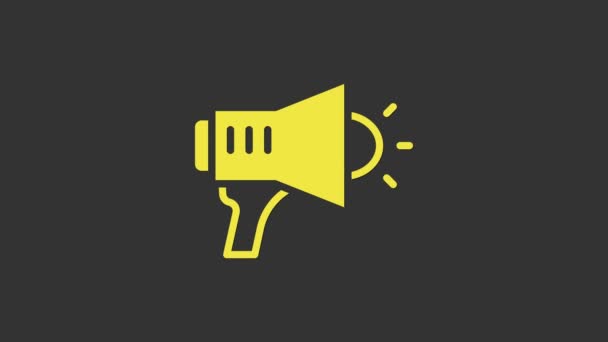 Yellow Megaphone icon isolated on grey background. Speaker sign. 4K Video motion graphic animation — Stock Video