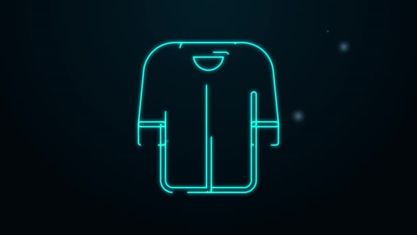 Icono de camiseta de béisbol de línea de neón brillante aislado sobre fondo negro. Camiseta de béisbol, uniforme deportivo, camiseta raglan sport. Animación gráfica de vídeo 4K — Vídeos de Stock