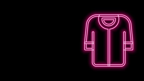 Gloeiende neon lijn Baseball t-shirt icoon geïsoleerd op zwarte achtergrond. Honkbal trui, sport uniform, raglan t-shirt sport. 4K Video motion grafische animatie — Stockvideo