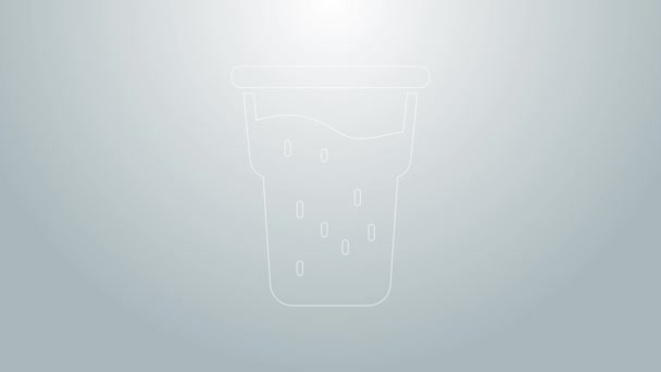 Línea azul Icono de vaso de cerveza aislado sobre fondo gris. Animación gráfica de vídeo 4K — Vídeo de stock