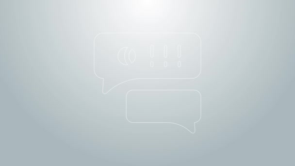 Blaue Linie Sprechblase Chat über Baseball-Spiel Symbol isoliert auf grauem Hintergrund. Nachrichtensymbol. Kommunikation oder Kommentar Chat-Symbol. 4k video motion graphic animation — Stockvideo