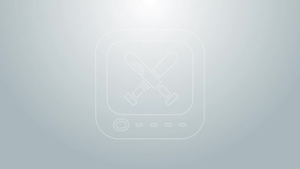 Blue line Monitor with baseball ball and bat on the screen icon isolated on grey background. Online baseball game. 4K Video motion graphic animation — 图库视频影像