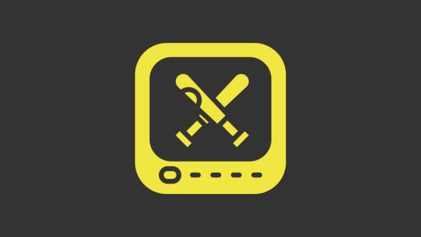 Yellow Monitor with baseball ball and bat on the screen icon isolated on grey background. Online baseball game. 4K Video motion graphic animation — Wideo stockowe