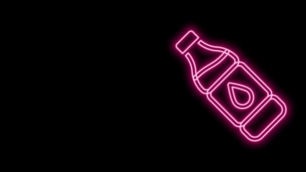 Gloeiende neon lijn Fles van water pictogram geïsoleerd op zwarte achtergrond. Soda aqua bordje. 4K Video motion grafische animatie — Stockvideo
