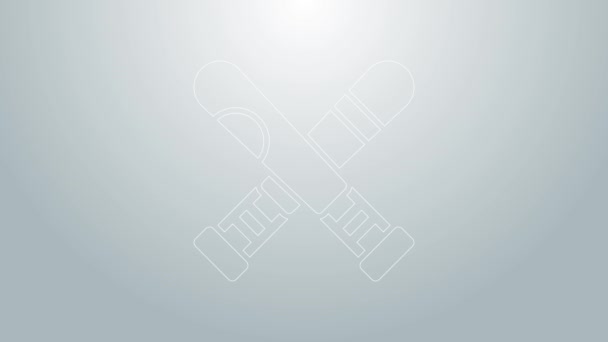 Linea blu Attraversato icona mazza da baseball isolato su sfondo grigio. Animazione grafica 4K Video motion — Video Stock