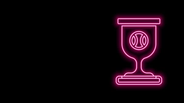 Glowing neon line Award cup with baseball ball icon isolated on black background. Winner trophy symbol. Championship or competition trophy. Sports achievement. 4K Video motion graphic animation — Stock video