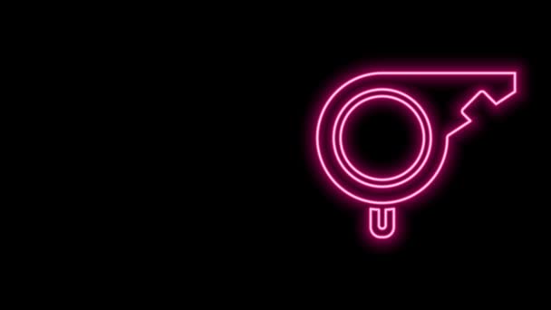 Glowing neon line Whistle icon isolated on black background. Referee symbol. Fitness and sport sign. 4K Video motion graphic animation — Stock Video