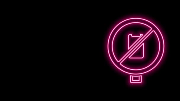 네온 라인검은 배경에 독립 된 휴대 전화 아이콘 이 없습니다. 말하고 전화하지 마. 감방 금지. 4K 비디오 모션 그래픽 애니메이션 — 비디오