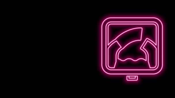Glowing neon line Drawbridge ahead icon isolated on black background. Information road sign. 4K Video motion graphic animation — 비디오