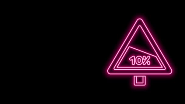 Glowing neon line Steep ascent and steep descent warning road icon isolated on black background. Traffic rules and safe driving. 4K Video motion graphic animation — Video