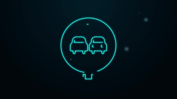 Glowing neon line No overtaking road traffic icon isolated on black background. Traffic rules and safe driving. 4K Video motion graphic animation — Vídeo de stock