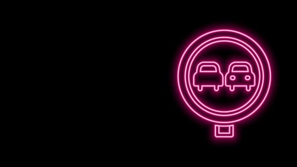 Glowing neon line No overtaking road traffic icon isolated on black background. Traffic rules and safe driving. 4K Video motion graphic animation — Stock video