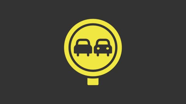 Yellow No overtaking road traffic icon isolated on grey background. Traffic rules and safe driving. 4K Video motion graphic animation — Stok video