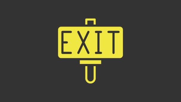 Yellow Fire exit icon isolated on grey background. Fire emergency icon. 4K Video motion graphic animation — Vídeo de stock