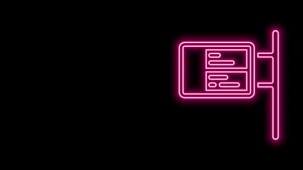 Glowing neon line Public transport board icon isolated on black background. Mechanical scoreboard. Info of flight on the billboard in the train. 4K Video motion graphic animation — Video
