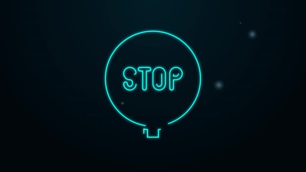 Línea de neón brillante Icono de señal de stop aislado sobre fondo negro. Símbolo de parada de advertencia de tráfico. Animación gráfica de vídeo 4K — Vídeos de Stock