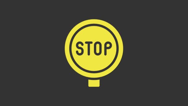 Yellow Stop teken pictogram geïsoleerd op grijze achtergrond. waarschuwingsstopsymbool voor verkeersregels. 4K Video motion grafische animatie — Stockvideo