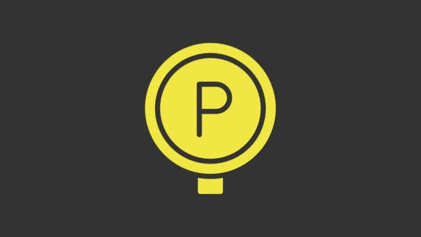 Icono de estacionamiento amarillo aislado sobre fondo gris. Señal de calle. Animación gráfica de vídeo 4K — Vídeos de Stock
