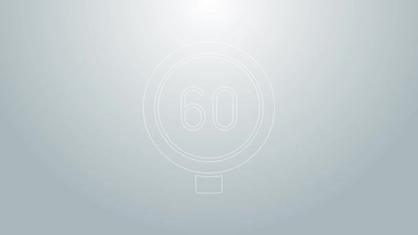 Modrá čára Omezení rychlosti dopravní značka 60 km ikona izolované na šedém pozadí. Grafická animace pohybu videa 4K — Stock video