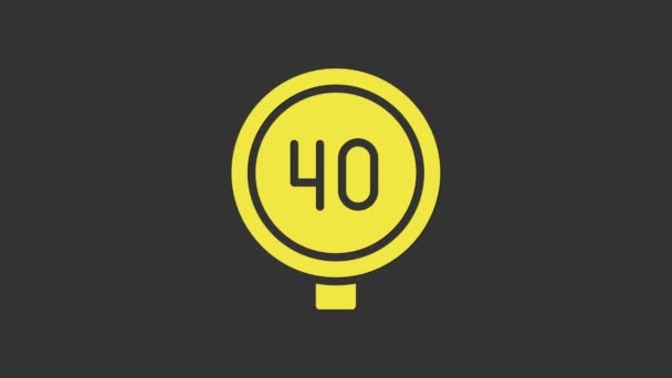 Yellow Speed limit verkeersbord 40 km pictogram geïsoleerd op grijze achtergrond. 4K Video motion grafische animatie — Stockvideo