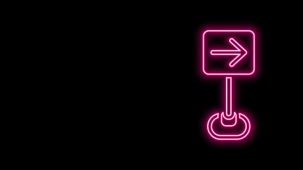 Glowing neon line Traffic sign turn right warning attention icon isolated on black background. Traffic rules and safe driving. 4K Video motion graphic animation — Stock Video