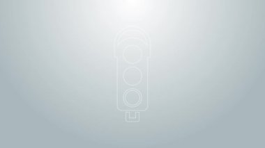 Mavi çizgi trafik ışığı simgesi gri arkaplanda izole edildi. 4K Video hareketli grafik canlandırması