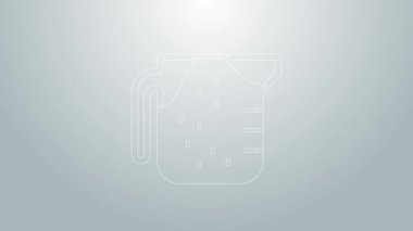 Mavi çizgi ölçme kabı kuru ve sıvı yiyecek ikonunu ölçmek için gri arkaplanda izole edilmiş. Plastik şişenin sapı var. 4K Video hareketli grafik canlandırması