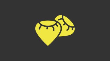 Belirli bir bitki simgesinin sarı tohumları gri arkaplanda izole edilmiş. 4K Video hareketli grafik canlandırması