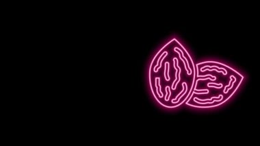 Siyah arkaplanda izole edilmiş özel bir bitki simgesinin parlayan neon çizgisi tohumları. 4K Video hareketli grafik canlandırması
