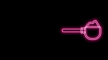Parlak neon çizgisi ölçme kabı ve siyah arkaplanda izole edilmiş un simgesi. Pişirme malzemeleri. Sağlıklı organik yiyecekler. Hamur yemeği. 4K Video hareketli grafik canlandırması