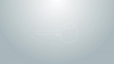 Üzerinde un simgesi olan mavi çizgi ölçme kabı gri arkaplanda izole edilmiş. Pişirme malzemeleri. Sağlıklı organik yiyecekler. Hamur yemeği. 4K Video hareketli grafik canlandırması