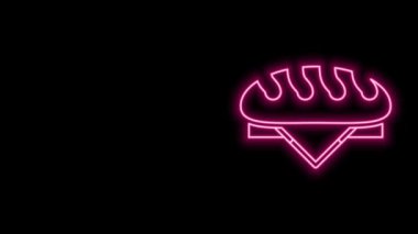 Parlayan neon hattı ekmek simgesi siyah arkaplanda izole edildi. 4K Video hareketli grafik canlandırması