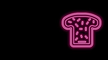 Siyah arka planda izole edilmiş kızarmış ekmek parçası için parlayan neon hattı tostu. Öğle yemeği, akşam yemeği, kahvaltı atıştırmalığı. 4K Video hareketli grafik canlandırması