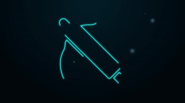 Parlak neon çizgisi, siyah arkaplanda izole edilmiş hamur simgesinde yuvarlanan iğne. 4K Video hareketli grafik canlandırması