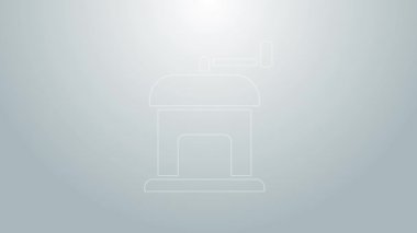 Mavi çizgi Manuel kahve öğütücü simgesi gri arkaplanda izole edilmiş. 4K Video hareketli grafik canlandırması