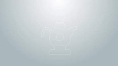 Mavi çizgi İslami çaydanlık simgesi gri arkaplanda izole edildi. 4K Video hareketli grafik canlandırması