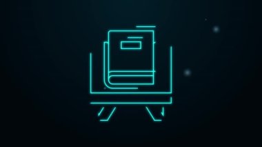 Parlayan neon hattı kutsal Kur 'an ikonu kara arka planda izole edildi. Müslüman bayramı, Kurban Bayramı, Kurban Bayramı, Ramazan Kareem. 4K Video hareketli grafik canlandırması