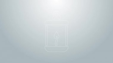 Mavi çizgi Ramazan Kareem fener ikonu gri arkaplanda izole edildi. 4K Video hareketli grafik canlandırması