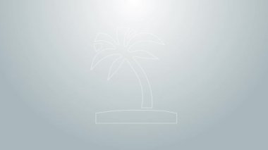 Mavi çizgi Tropikal palmiye ağacı simgesi gri arkaplanda izole edilmiş. Hindistan cevizi palmiyesi. 4K Video hareketli grafik canlandırması