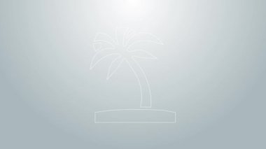 Mavi çizgi Tropikal palmiye ağacı simgesi gri arkaplanda izole edilmiş. Hindistan cevizi palmiyesi. 4K Video hareketli grafik canlandırması