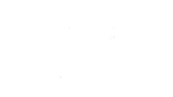 Línea negra Tamizar harina, cereales o azúcar en polvo a través del tamiz icono aislado sobre fondo blanco. Animación gráfica de vídeo 4K — Vídeo de stock