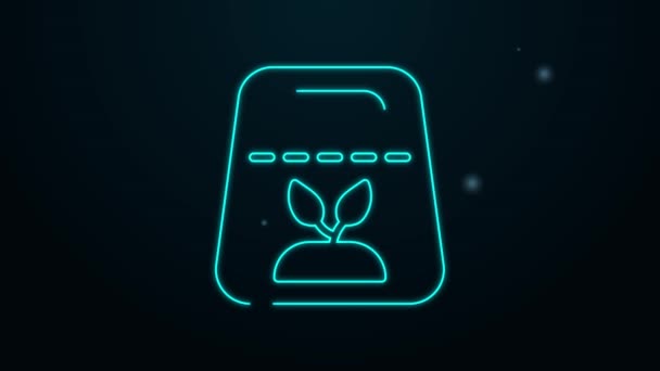 Linha de néon brilhante Pacote cheio de sementes de um ícone específico da planta isolado no fundo preto. Animação gráfica em movimento de vídeo 4K — Vídeo de Stock