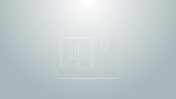Línea azul Casa de campo icono aislado sobre fondo gris. Animación gráfica de vídeo 4K — Vídeo de stock
