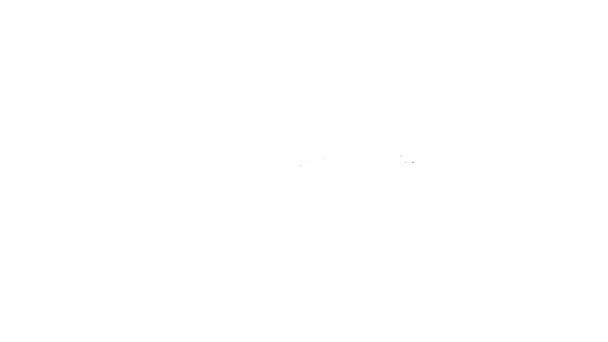 Línea negra Taza medidora con icono de harina aislada sobre fondo blanco. Ingredientes para hornear. Alimento orgánico saludable. Cocinar masa. Animación gráfica de vídeo 4K — Vídeo de stock