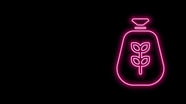 Glödande neon linje Väska av mjöl ikon isolerad på svart bakgrund. 4K Video motion grafisk animation — Stockvideo