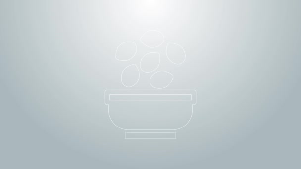 Modrá čára Semena v misce ikony izolované na šedém pozadí. Grafická animace pohybu videa 4K — Stock video