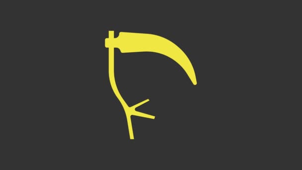 Yellow Scythe icon isolated on grey background. Happy Halloween party. 4K Video motion graphic animation — Stock Video